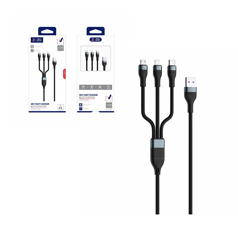 Zuzg 3in1 Fast Charge Multi Funtion Cable (ZC-BW02)