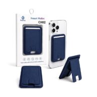 Leather Magnetic Card Holder with Stand Blue