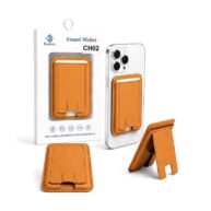 Leather Magnetic Card Holder with Stand Orange