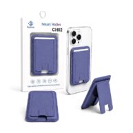 Leather Magnetic Card Holder with Stand Purple