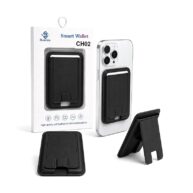 Leather Magnetic Card Holder with Stand Black