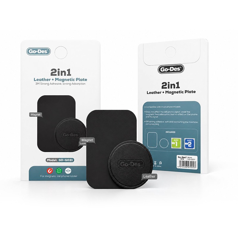 Go-Des 2in1 Mini Phone Magnet Plate Set with Small Leather and Metal Adhesive Discs