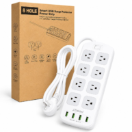8 Hole Smart USB Surge Power Strip - White